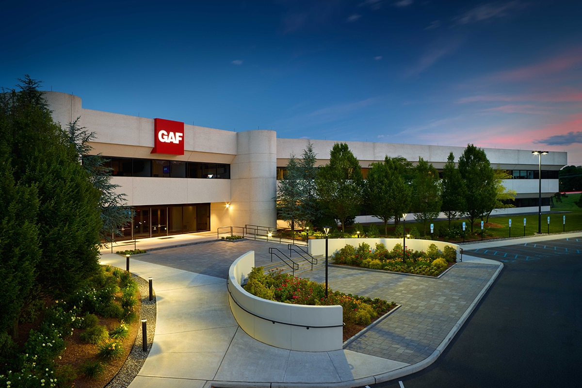 Front of the GAF World headquarters building in Parsippany, NJ