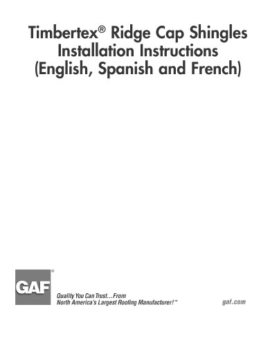Installation Instructions - Timbertex® Ridge Cap Shingles - (Trilingual)
