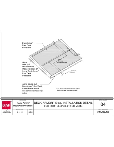 SS-DA10-04 Deck-Armor™ 10sq. Installation Detail For Roof Slopes 4:12 or more
